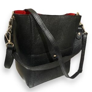 Black Leather Tote Shoulder Bag Removable Red P…Corpcore Dark academia